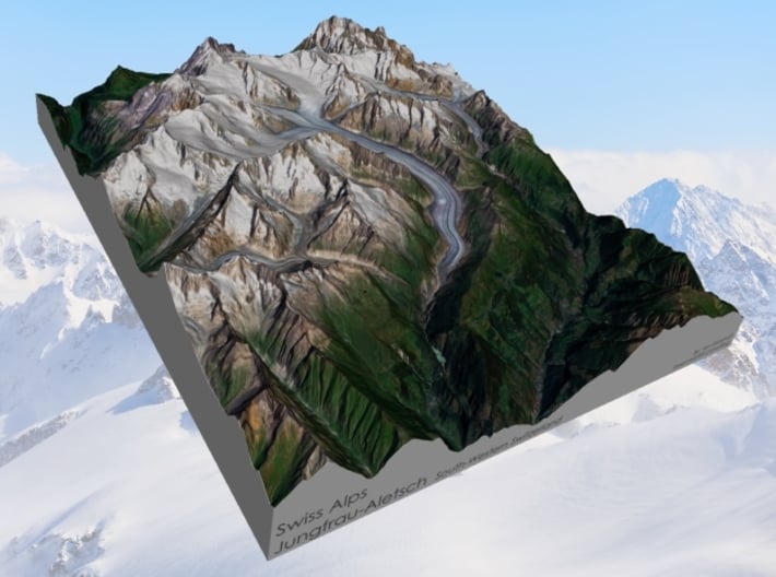 Swiss Alps, Jungfrau-Aletsch Map 3d printed 