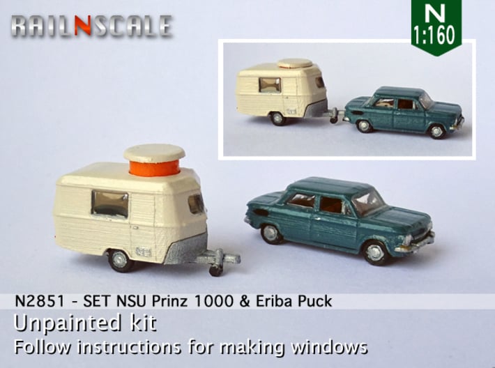 SET NSU Prinz 1000 & Eriba Puck (N 1:160) 3d printed 