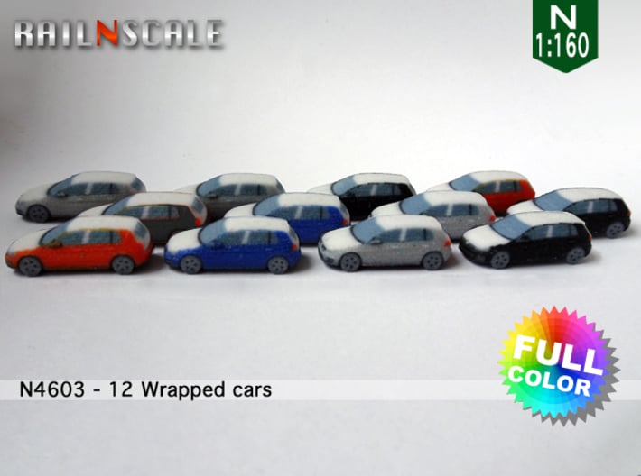12 Wrapped cars (N 1:160) 3d printed 