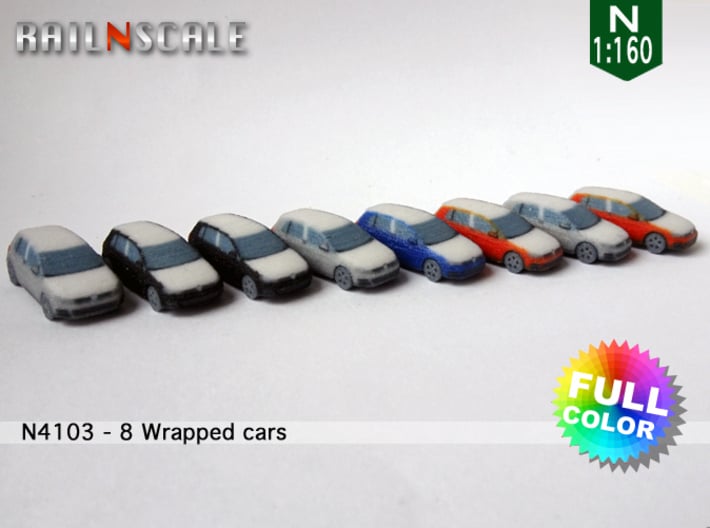8 Wrapped cars (N 1:160) 3d printed 