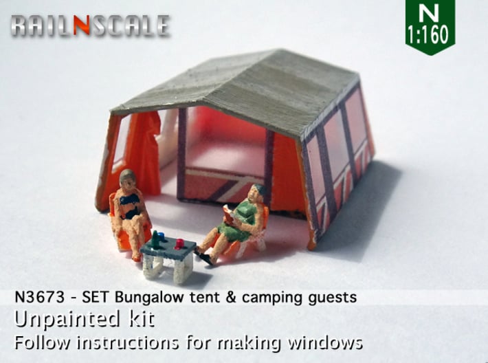 SET Bungalow tent with camping guests (N 1:160) 3d printed 