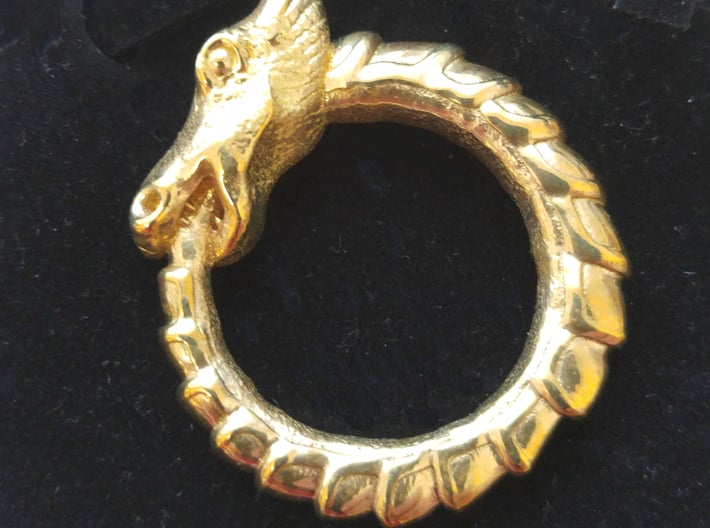 Dragon Ouroboros Pendant 3d printed Photo - Polished Brass