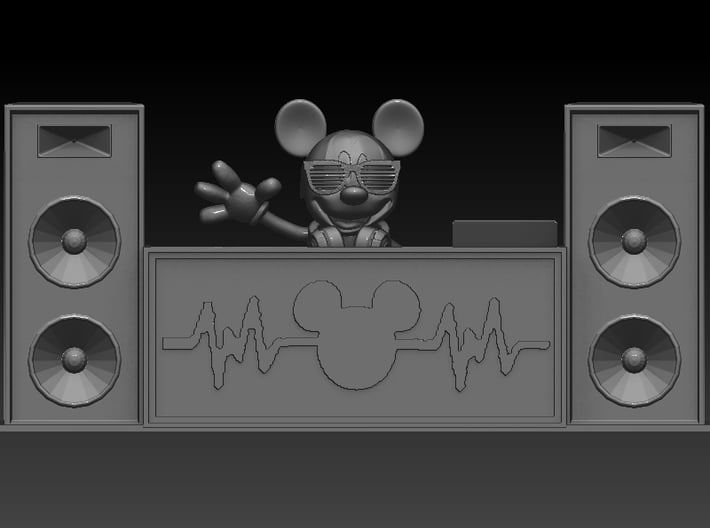 DJ Mickey (with turntables) 3d printed Front. Rendered in ZBrush