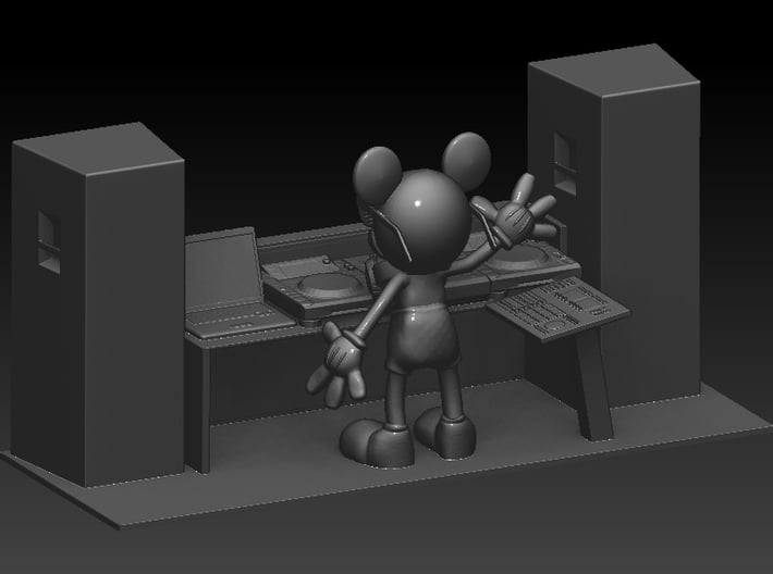 DJ Mickey (with turntables) 3d printed Back. Rendered in ZBrush
