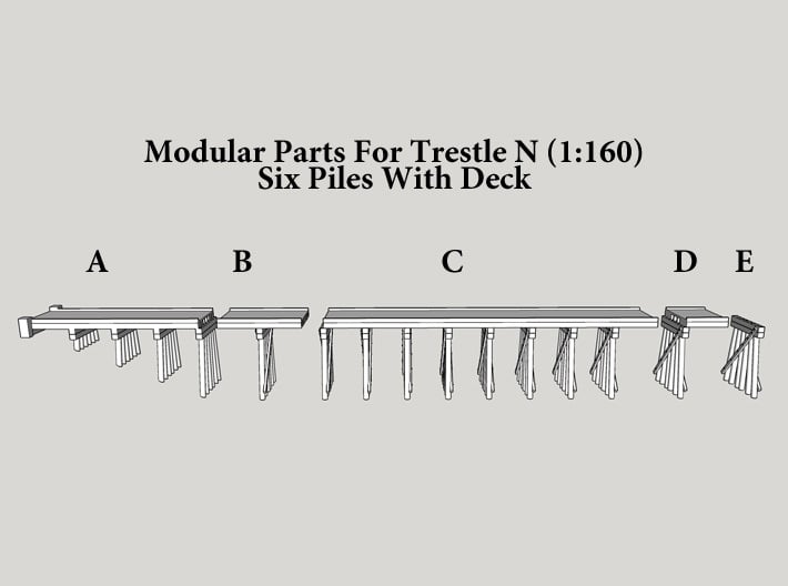 Part B Deck Trestle N (1:160) Modular Six Piles 3d printed 