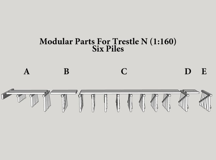 Part B Trestle N (1:160) Modular Six Piles 3d printed 