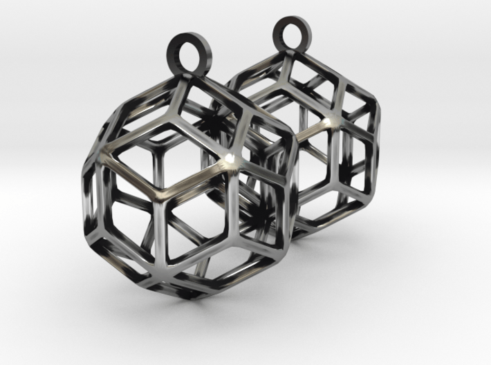 Rhombic Triacontahedron Earrings 3d printed 