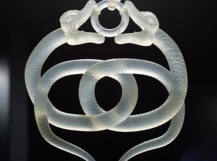 Double Snake Amulet 3d printed I was unprepared for how lovely this material would be in this context. I love the translucency and am not sure i will paint it as originally intended.