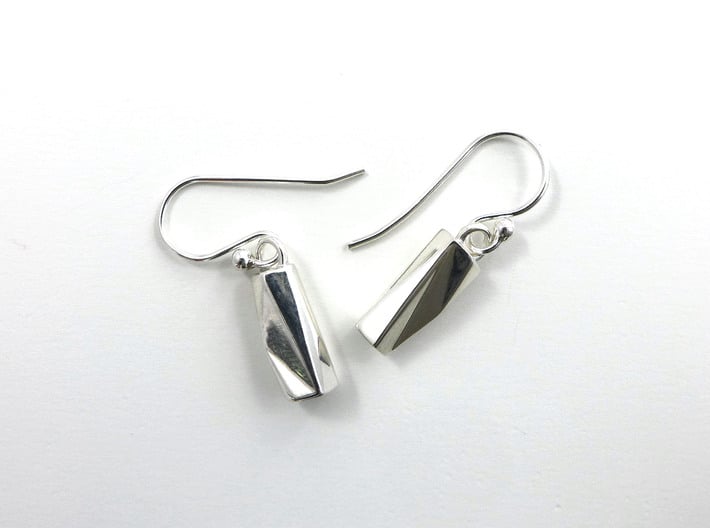Scutoid Earrings - Mathematical Jewelry 3d printed Scutoid earrings in polished silver