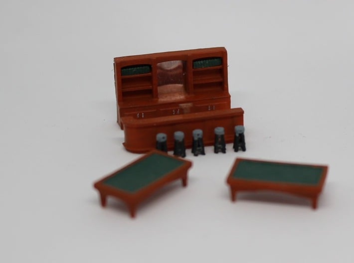 N Scale Bar Interior 3d printed Painted set, pool tables sold separately