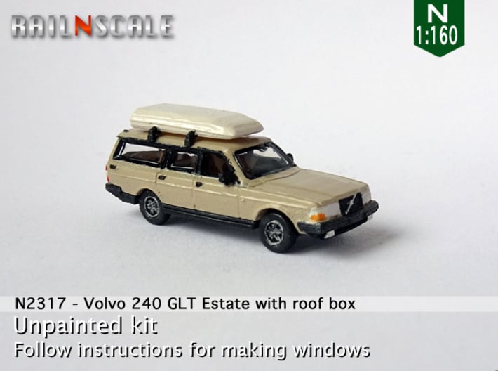 Volvo 240 GLT Estate with roof box (N 1:160) 3d printed