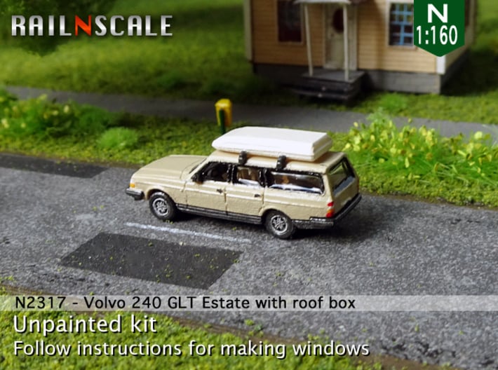 Volvo 240 GLT Estate with roof box (N 1:160) 3d printed 