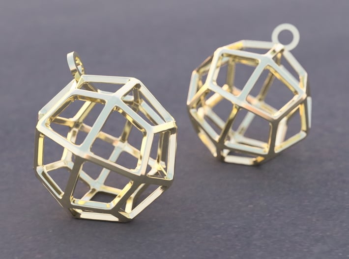 Deltoidal Icositetrahedron Earrings 3d printed Example rendering of earrings in 14K Gold Plated Brass