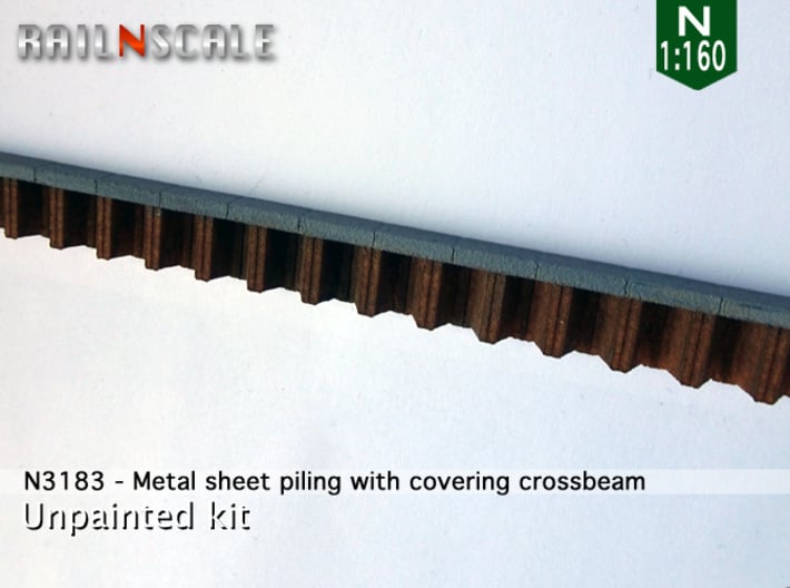 Metal sheet piling w/ covering crossbeam (N 1:160) 3d printed