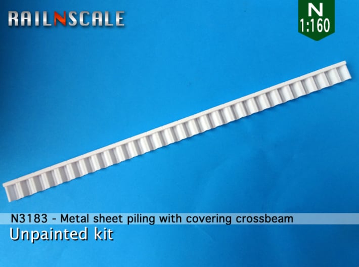 Metal sheet piling w/ covering crossbeam (N 1:160) 3d printed 