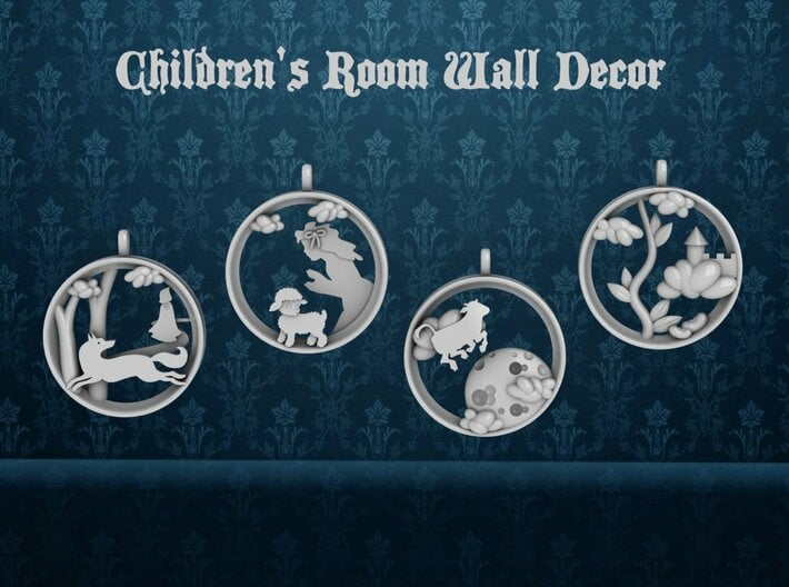 Children's Wall Charm "Cow Jumping Over The Moon" 3d printed 1 of 4 pieces.