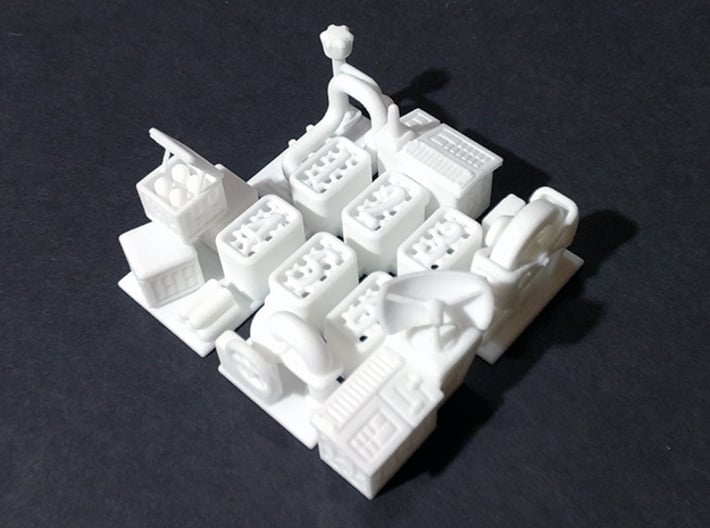 Six Objectives 3d printed The model in white processed versatile plastic. They arrive sprued and unpainted.