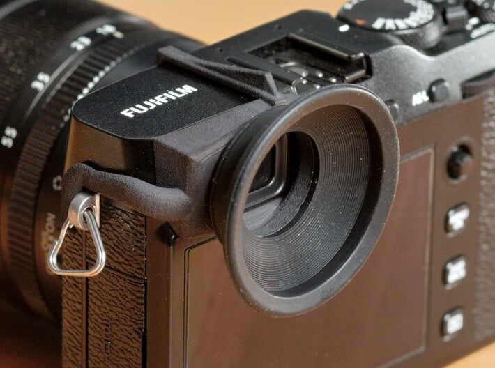 Eyecup adaper for Fuji X-E3 3d printed Adapter with JJC eyecup attached