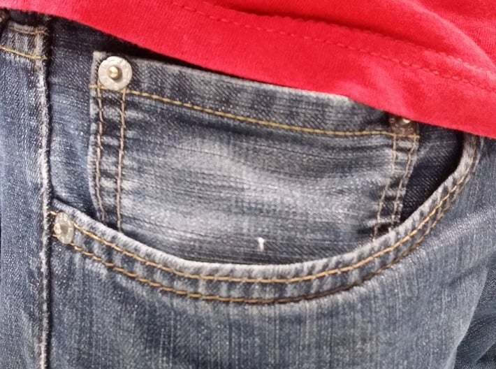 Ultra Slim Ring Box with Spinning Ring Feature 3d printed Ring Box in the fifth jeans pocket. Can you see it?