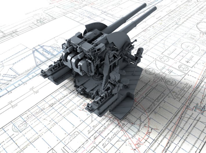 1/96 RN 4"/45 (10.2 cm) QF Mark XVI Guns x2 3d printed 3d render showing product detail