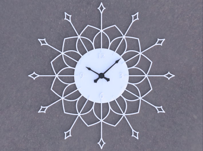 Sunburst Clock - Buffy 3d printed Render of clock face with hands added