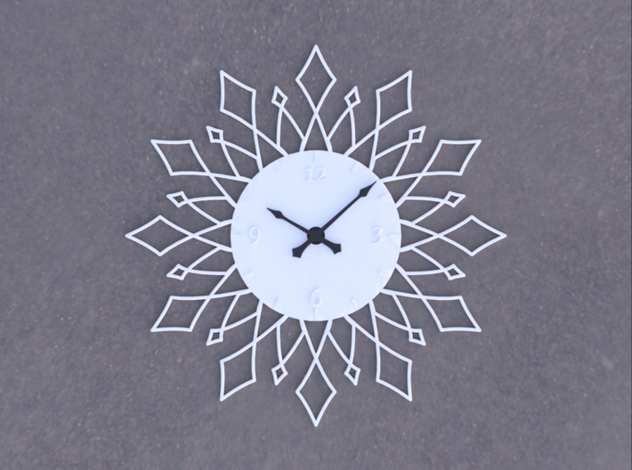 Sunburst Clock - Tasha 3d printed Render of clock face with hands added