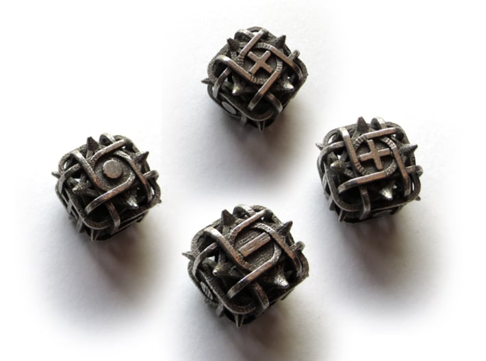 Fudge Thorn d6 4d6 Set 3d printed In stainless steel