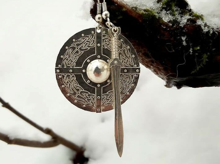 Celtic Viking Style Bronze  Earrings Shield Maiden