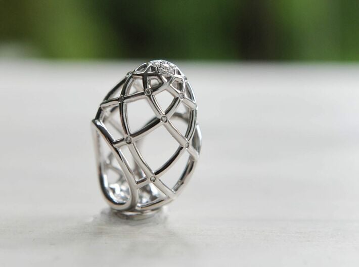 Ovo Ring 53-61 3d printed Diamonds and White Gold...
