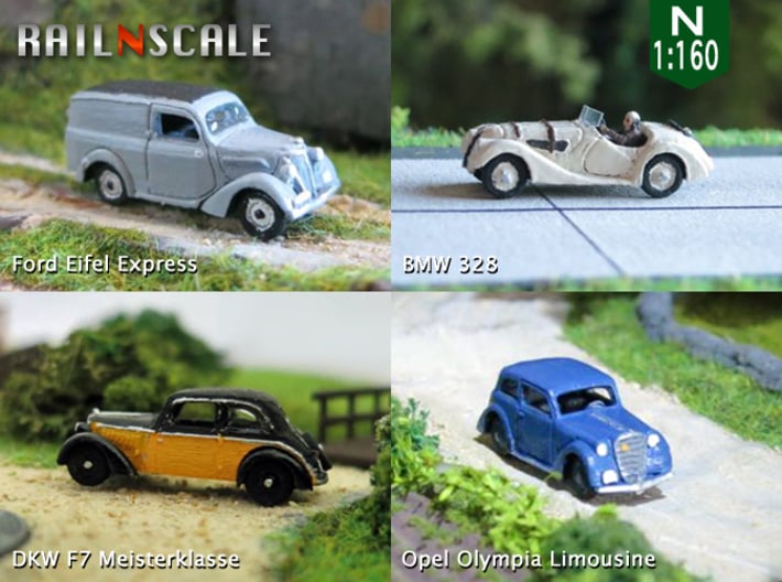 German 1930s cars (SET A) N 1:160 3d printed 