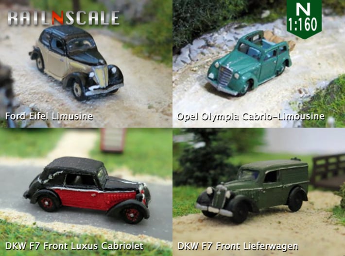 German 1930s cars (SET B) N 1:160 3d printed 