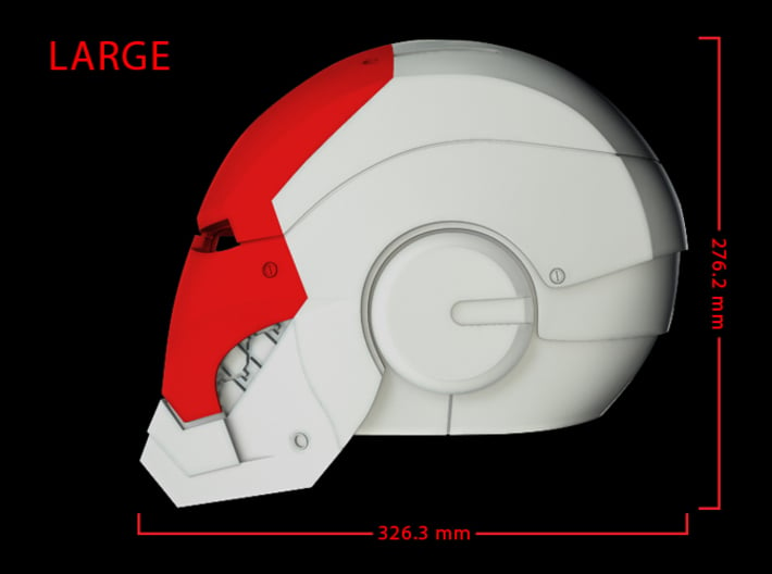 Iron Man Helmet - Face Shield (Large) 3 of 4 3d printed CG Render (Side Measurements.  FaceShield with full helmet)