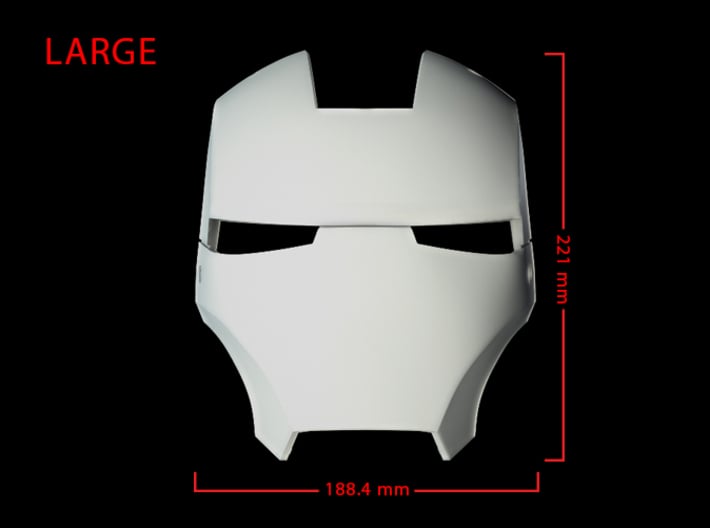 Iron Man Helmet - Face Shield (Large) 3 of 4 3d printed CG Render (Front Measurements)