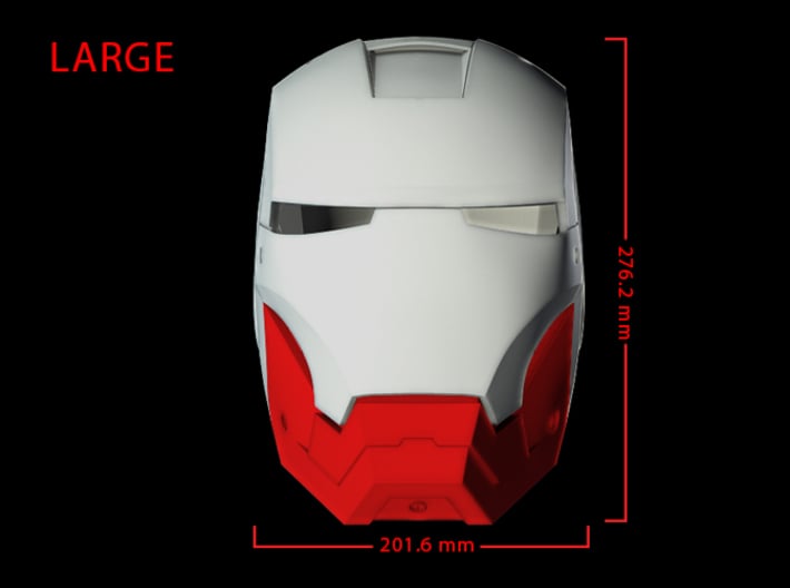 Iron Man Helmet - Jaw (Large) 4 of 4 3d printed CG Render (Front Measurements.  Jaw with full helmet)