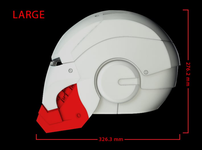 Iron Man Helmet - Jaw (Large) 4 of 4 3d printed CG Render (Side Measurements.  Jaw with full helmet)