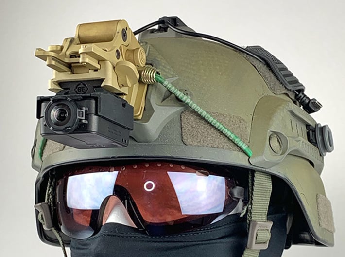 NVG Picatinny Adapter (Wilcox Dovetail / Shoe) 3d printed Shown in Black (Camera and Helmet not Included)