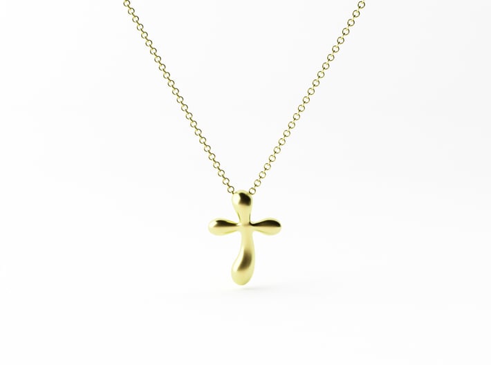 Raindrop Cross Pendant - Christian Jewelry 3d printed Raindrop pendant in polished brass