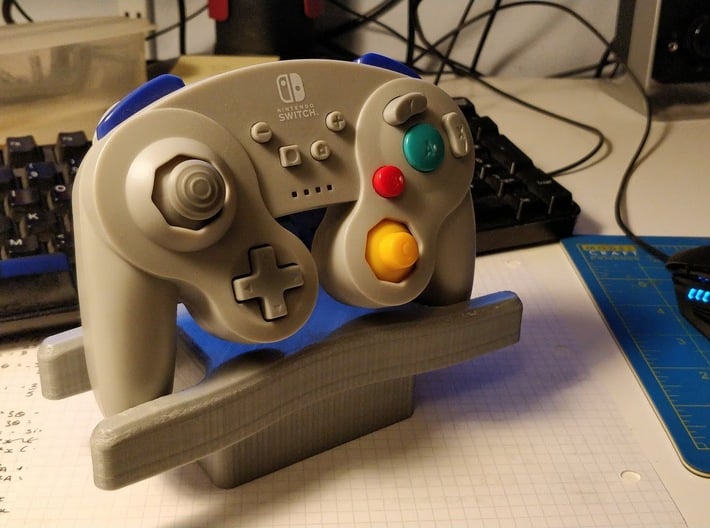 Video Game Controller Stand 3d printed PowerA GameCube Controller in stand