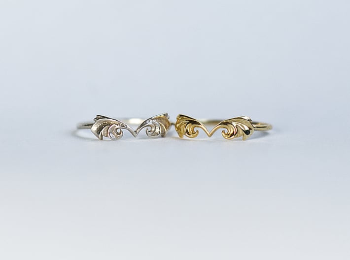 Flutter Ring 3d printed Natural Silver and Polished Brass Finishes