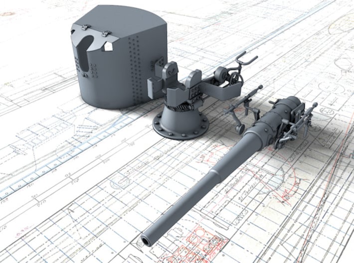 1/35 SMS Emden 10.5cm/40 SK L/40 Shielded Gun x1 3d printed 3D render showing product detail