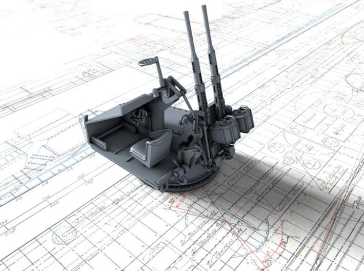 1/35 Twin 20mm Oerlikon MKV Mount Not in Use 3d printed 3d render showing interior detail (without side panel)