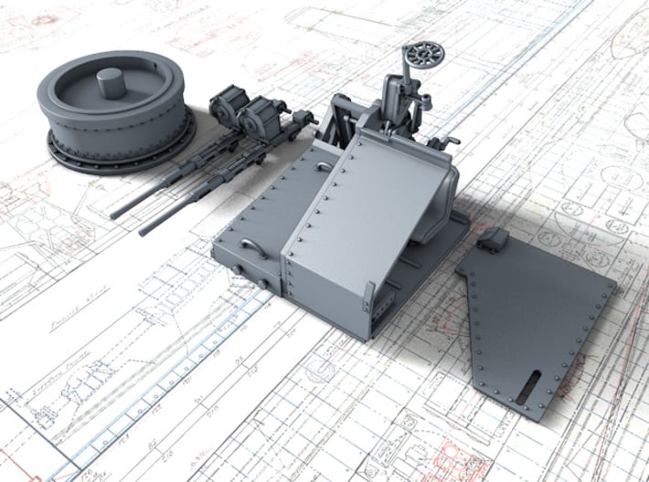 1/35 Twin 20mm Oerlikon MKV Mount Not in Use 3d printed 3d render showing product parts