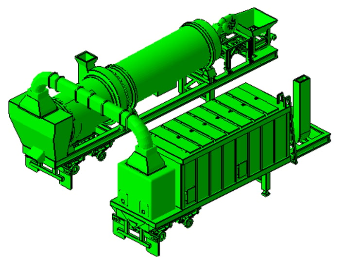 1/87th Asphalt Plant Baghouse Filter Trailer 3d printed As shown with drum mixer and vent