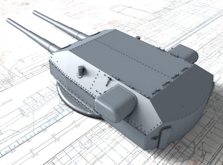 1/600 H Class 40.6cm (16") SK C/34 Guns Blast Bags 3d printed 3D render showing Anton and Dora Turret detail