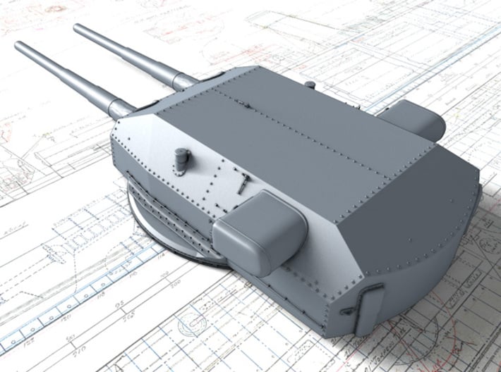 1/600 H Class 40.6cm (16") SK C/34 Guns Blast Bags 3d printed 3D render showing Bruno/Caesar Turret detail