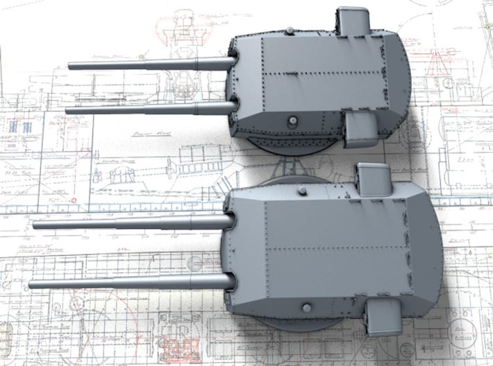 1/600 H Class 40.6cm (16") SK C/34 Guns Blast Bags 3d printed 3D render showing size comparison with 38cm Bismarck Class Turrets
