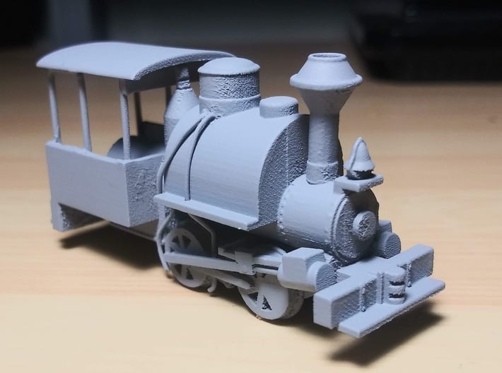 HOn20 Porter 3d printed The first step I like to do with detail plastic is spary with auto primer so that I can see the areas that I need to sand.  I had accidentally broken the cab roof off by dropping the model, so I have replaced the cab roof supports with brass wire.  