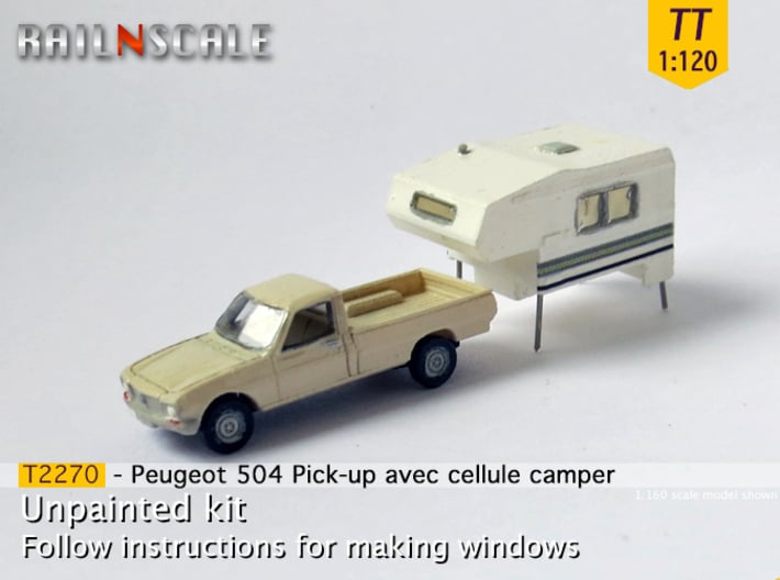 Peugeot 504 Pick-up avec cellule camper (TT 1:120) 3d printed 