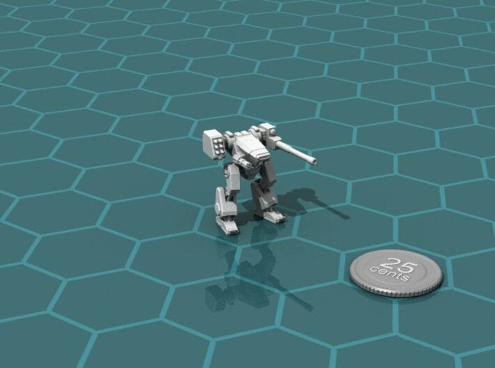 Terran Combat Walker (1-piece) 3d printed Render of the model, with a virtual quarter for scale.
