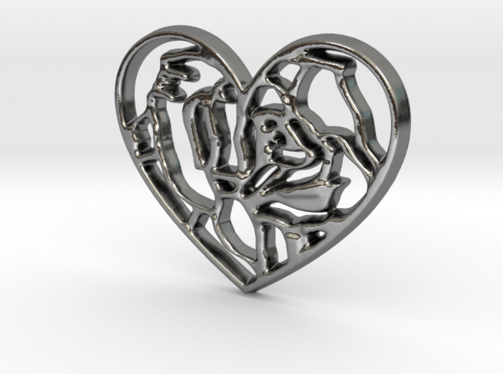 Rose in Heart Pendant 3d printed 